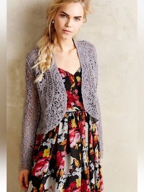 Anthropologie Angel of the North Odense Crochet Topper Cardigan NWT Silver S